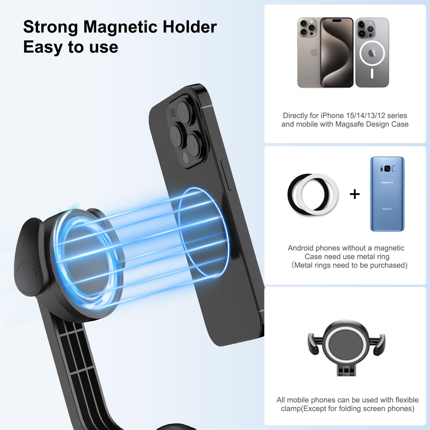 Mobilife Magnetic Selfie Stick Tripod 64" Long Tripod Stand for Magsafe iPhone 360 Degree Rotation for Camera, gopro etc.,