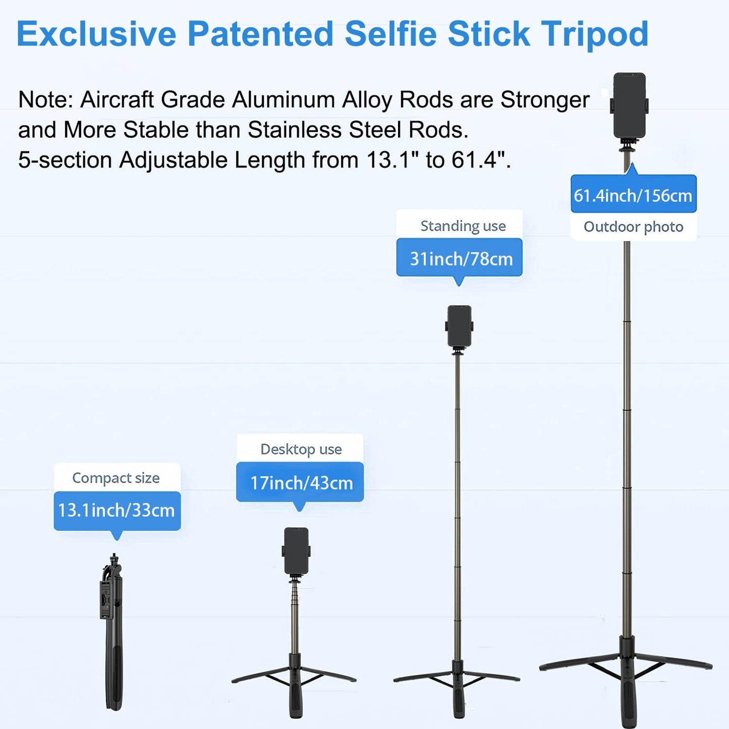 Mobilife Long Selfie Stick with Tripod Stand Aluminum 61 inch Multifunctional Bluetooth Tripod for Mobile Phone