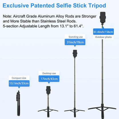 Mobilife Long Selfie Stick with Tripod Stand Aluminum 61 inch Multifunctional Bluetooth Tripod for Mobile Phone