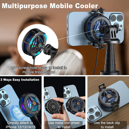 MOBILIFE Magnetic Mobile Cooler, Semiconductor Technology Phone Cooler for iPhone 12/13/14/15/16, 3 Cooling Modes (Black)