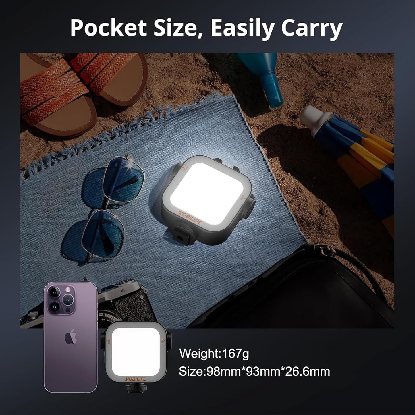 Mobilife RGB Video Light Double Sided Strong/Soft LED Lamp CCT/20 Effect 2000mAh Rechargeable Battery 118 LED Beads