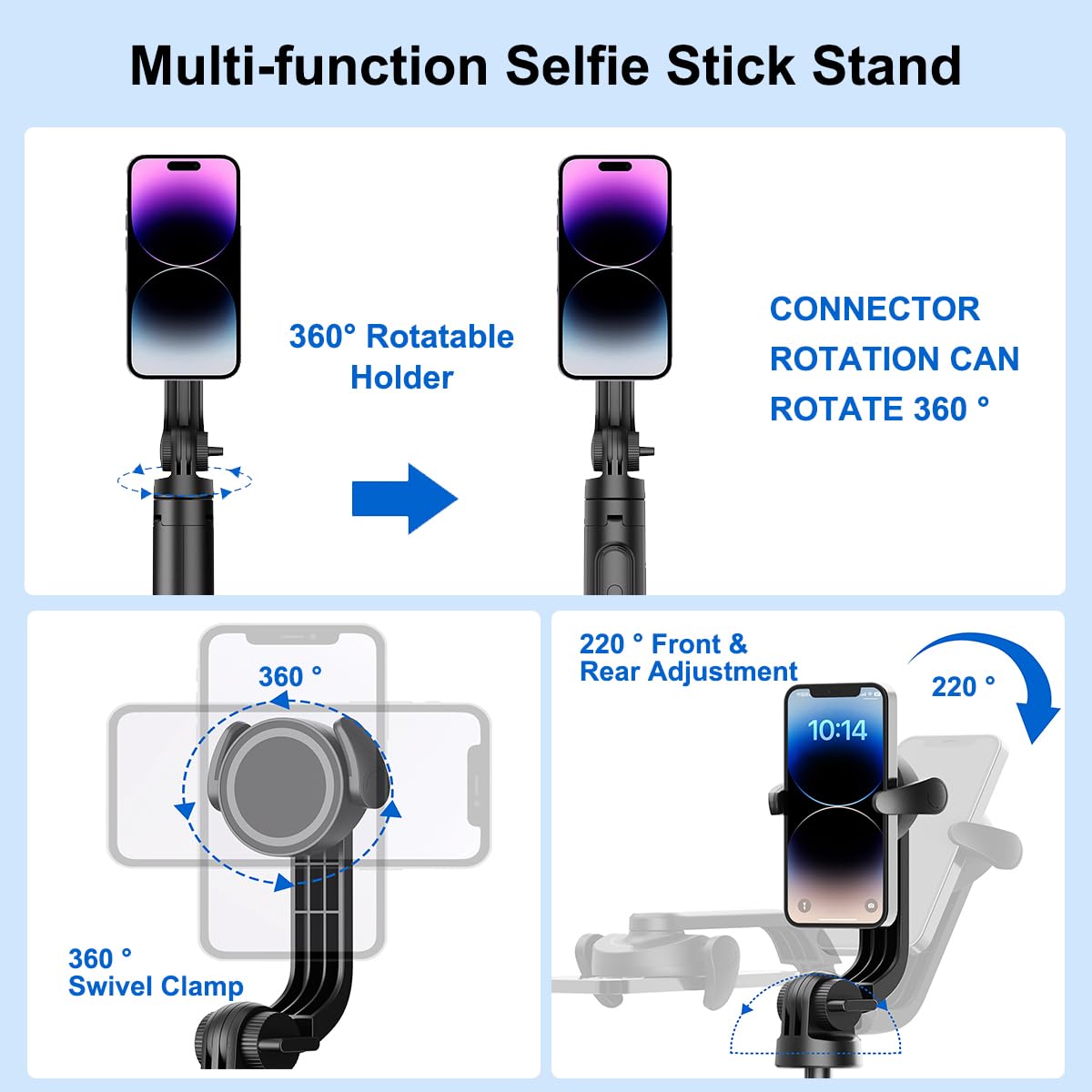 Mobilife Magnetic Selfie Stick Tripod 64" Long Tripod Stand for Magsafe iPhone 360 Degree Rotation for Camera, gopro etc.,
