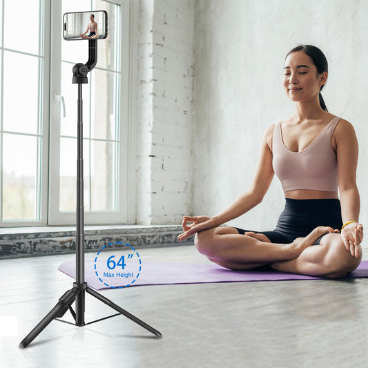 Mobilife Magnetic Selfie Stick Tripod 64" Long Tripod Stand for Magsafe iPhone 360 Degree Rotation for Camera, gopro etc.,