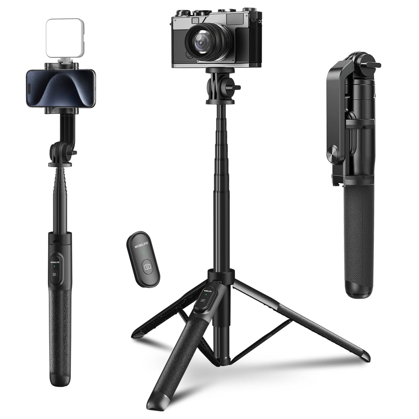Mobilife 64" Multi-Function Selfie Stick Tripod Long Selfie Stick Multiple Mount for Camera, Gopro, Fill Light Aluminum