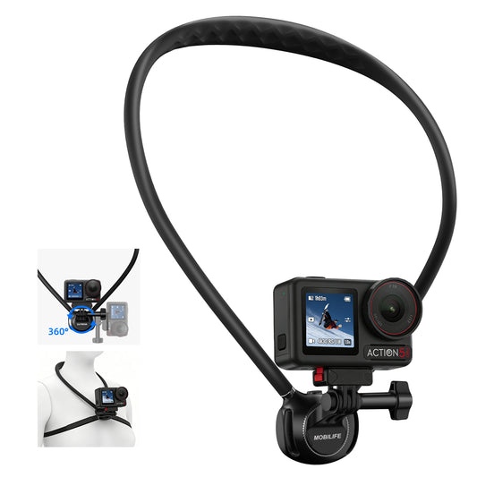 MOBILIFE Neck Mount DJI Osmo Action Magnetic Quick-Release Mount Hands-Free POV Neck Holder Ergonomics Silicone Gooseneck Anti-Shake Chest Strap Air Cushion for DJI Osmo Action 5 Pro/4/3/2