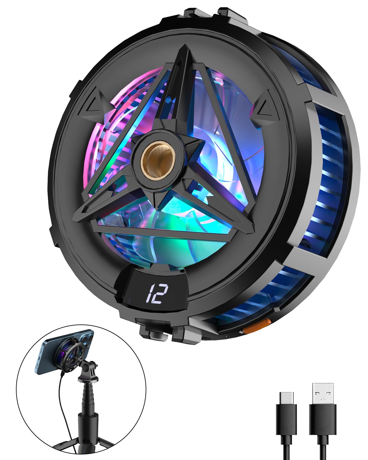 MOBILIFE Mobile Cooler with 1/4" Screw Hole, 3 Cooling Modes, LCD Display, RGB Light, Semiconductor Technology