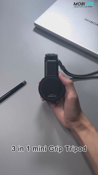 Mobilife Mini Selfie Stick 3 in 1 Grip Tripod Magnetic Phone Mount Rechargeable Bluetooth Remote Flexible Angle Adjustment Aluminum,Nylon+Fiber Compact Size for iPhone/Android Phone Vlog Travel